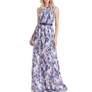 Kay Unger New York Size 2 Purple Floral Luisa Pleated Gown Dress Formal Wedding